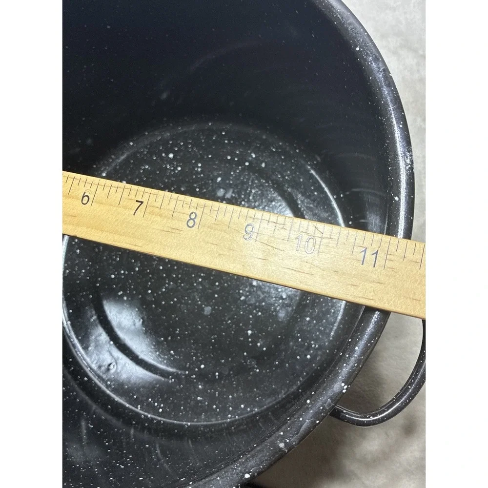Enamelware Black Speckled Canning Stock Pot With Lid 11x8